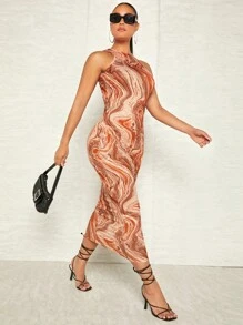 SHEIN BAE Đầm Lộ Lưng Đá hoa Gợi cảm - Nhiều màu - Xem 4