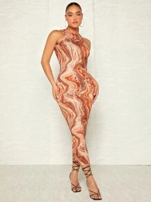 SHEIN BAE Đầm Lộ Lưng Đá hoa Gợi cảm - Nhiều màu - Xem 5