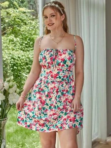 SHEIN VCAY 大碼滿版印花後背繫帶掛脖連衣裙 - 彩色 - 查看 6