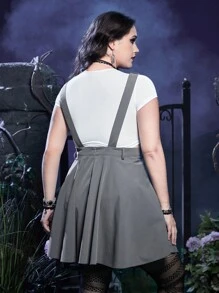 Deniart Goth Plus Letter Graphic Overall Dress Without Tee - Grey - View 2