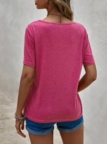 SHEIN LUNE Leopard & Heart Print Tee - Hot Pink - View 2