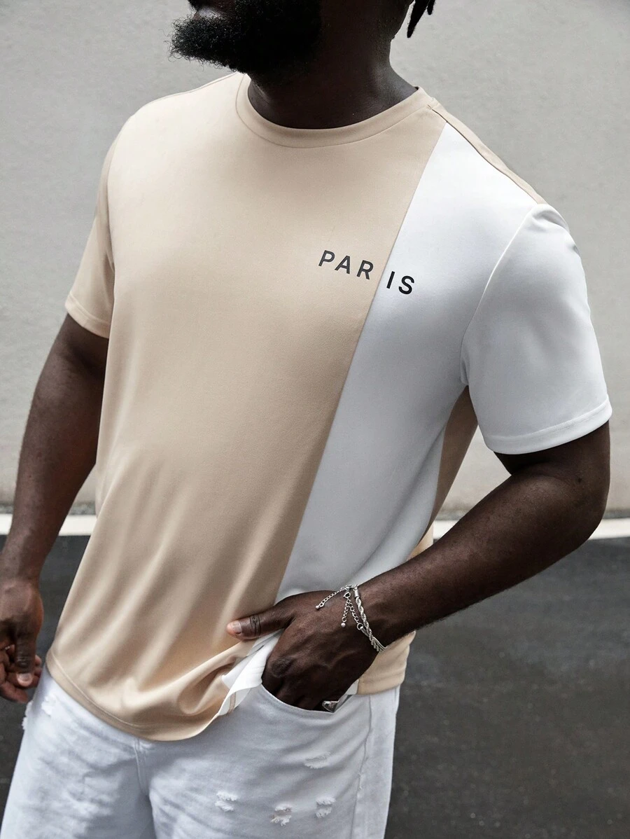 EASEVO 男士大码字母圖案雙色T恤 - 彩色 - 查看 1