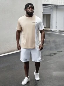 EASEVO 男士大码字母圖案雙色T恤 - 彩色 - 查看 5