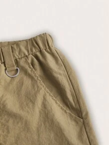 SHEIN ICON 腰部抽繩斜口袋長褲 - 駝色 - 查看 8