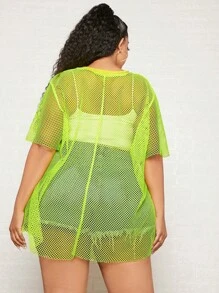 SHEIN CURVE+ áo nữ kích thước lớn cắt màu trơn Gợi cảm - Màu xanh chanh - Xem 2