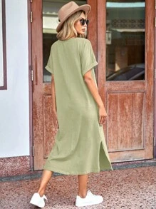 SHEIN LUNE Đầm Túi Chia Lá thư Thực vật Giải trí - Màu xanh Bạc hà - Xem 2