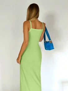 SHEIN EZwear Solid Cami Bodycon Dress - Lime Green - View 2