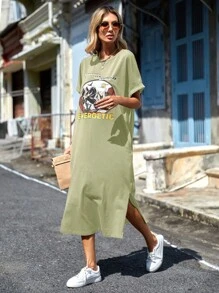 SHEIN LUNE Đầm Túi Chia Lá thư Thực vật Giải trí - Màu xanh Bạc hà - Xem 3