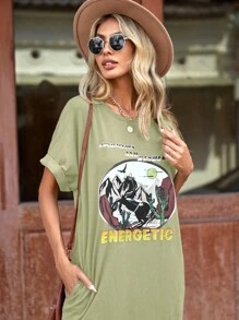 SHEIN LUNE Đầm Túi Chia Lá thư Thực vật Giải trí - Màu xanh Bạc hà - Xem 4