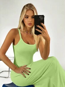 SHEIN EZwear Solid Cami Bodycon Dress - Lime Green - View 5