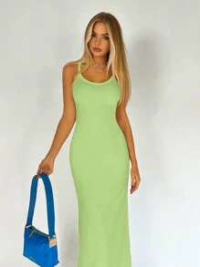 SHEIN EZwear Solid Cami Bodycon Dress - Lime Green - View 6