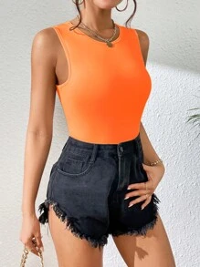 SHEIN PETITE 素色背心連體衣 - 橘色 - 查看 5