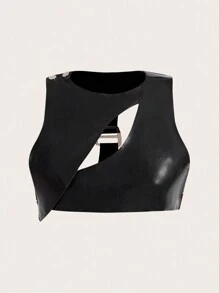 SHEIN ICON Cut Out Front Crop Tank Top - Black - View 1