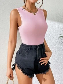 SHEIN PETITE 素色背心連體衣