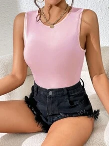 SHEIN PETITE 素色背心連體衣