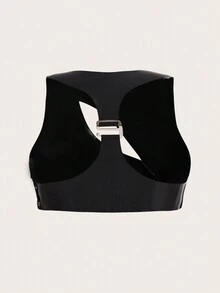 SHEIN ICON Cut Out Front Crop Tank Top - Black - View 2