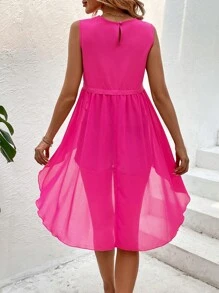 SHEIN VCAY Solid High Low Hem Sleeveless Blouse