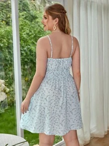 SHEIN VCAY 大碼碎花吊帶連衣裙 - 霧霾藍 - 查看 2