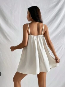 SHEIN PETITE Đầm màu trơn Giải trí - Màu be - Xem 2
