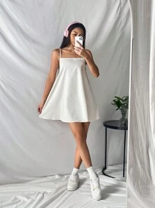 SHEIN PETITE Đầm màu trơn Giải trí - Màu be - Xem 3