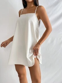 SHEIN PETITE Đầm màu trơn Giải trí - Màu be - Xem 5