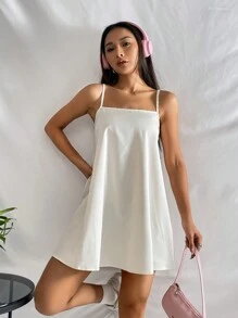 SHEIN PETITE Đầm màu trơn Giải trí - Màu be - Xem 6