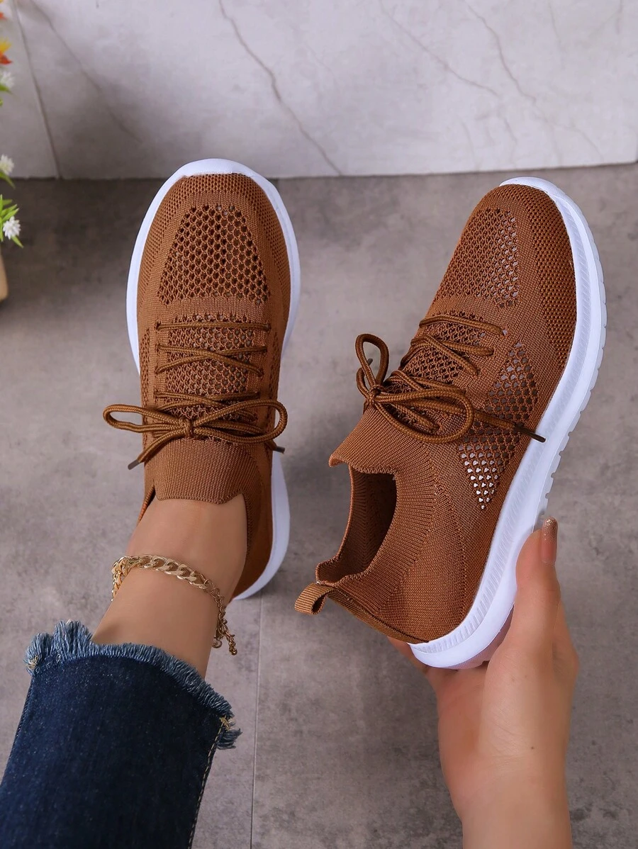 女士前繫帶運動鞋,運動戶外織物跑步鞋