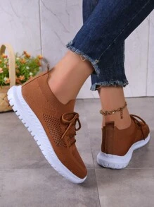 女士前繫帶運動鞋,運動戶外織物跑步鞋