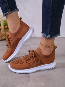 女士前繫帶運動鞋,運動戶外織物跑步鞋