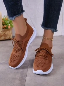 女士前繫帶運動鞋,運動戶外織物跑步鞋