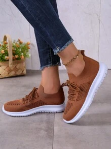 女士前繫帶運動鞋,運動戶外織物跑步鞋