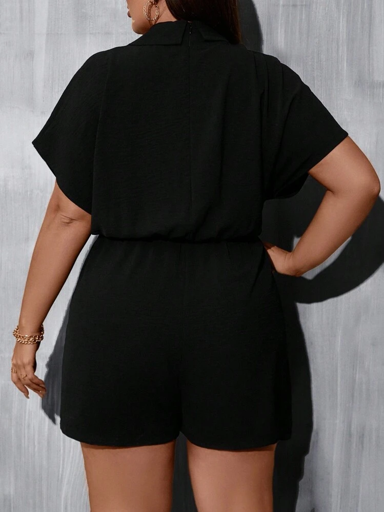 SHEIN Clasi בגדי מעטפת פשוט קז'ואל סרבל במידה גדולה - שחור - ראה 2