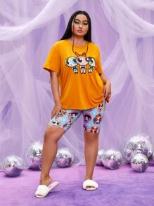 THE POWERPUFF GIRLS X SHEIN Plus Cartoon Graphic PJ Set - Multicolor - View 6