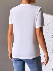 SHEIN Essnce Heart Pattern Contrast Sequin Tee - Purple - View 2