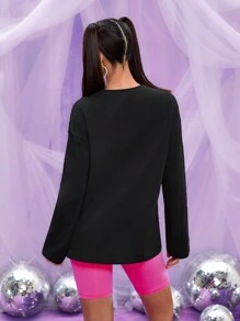 THE POWERPUFF GIRLS X SHEIN Đồ họa Hình Áo thun Thả vai - màu đen - Xem 2