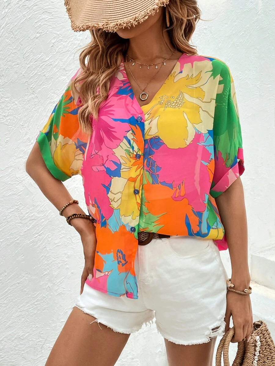 Breezaya 印花蝙蝠袖襯衫 - 彩色 - 查看 1