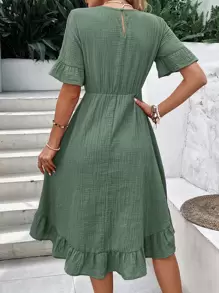 EMERY ROSE 1pc Solid Flounce Sleeve Ruffle Hem Dress Without Belt - Mint Green - View 6