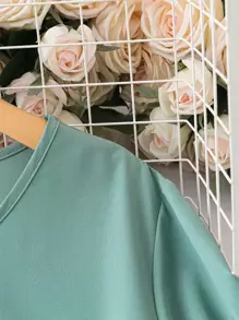 Plus Size Women's Polka Dots & Solid Color Short Sleeve Dress - Green - View 3