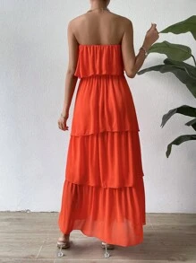 SHEIN Privé Two Layer Hem Tube Dress - Orange - View 2