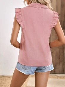 SHEIN Clasi 素色前紐扣荷葉邊襯衫 - 粉色 - 查看 2