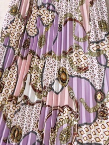 SHEIN Clasi 大碼錬條圖案百褶半身裙 - 紫色 - 查看 3