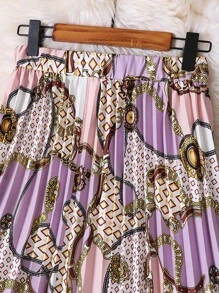 SHEIN Clasi 大碼錬條圖案百褶半身裙 - 紫色 - 查看 5