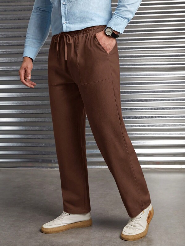 Manfinity NiteLyfe Men Drawstring Waist Slant Pocket Straight Leg Pants