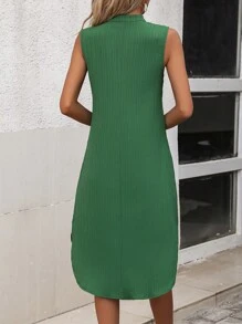 SHEIN VCAY Vestido sin manga unicolor con botón de muslo con abertura - Verde Oscuro - Ver 2