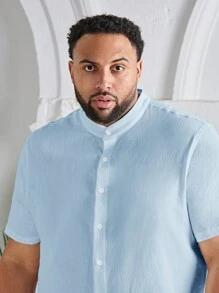 EASEVO Áo sơ mi nam cài nút trơn thường ngày cỡ lớn - Màu xanh nhạt - Xem 4