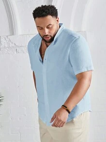 EASEVO Áo sơ mi nam cài nút trơn thường ngày cỡ lớn - Màu xanh nhạt - Xem 5