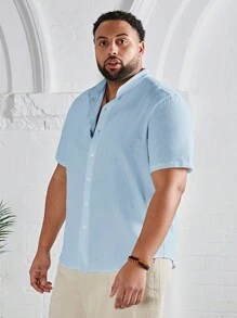 EASEVO Áo sơ mi nam cài nút trơn thường ngày cỡ lớn - Màu xanh nhạt - Xem 7