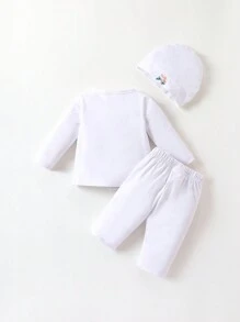 SHEIN 女嬰花卉刺繡上衣和褲子和帽 - 白色 - 查看 2
