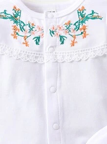 SHEIN 女嬰花卉刺繡上衣和褲子和帽 - 白色 - 查看 3