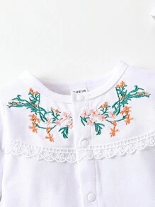 SHEIN 女嬰花卉刺繡上衣和褲子和帽 - 白色 - 查看 4